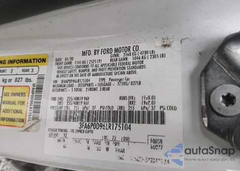 2020 Ford Fusion Titanium from USA, damaged, VIN 3FA6P0D96LR175104